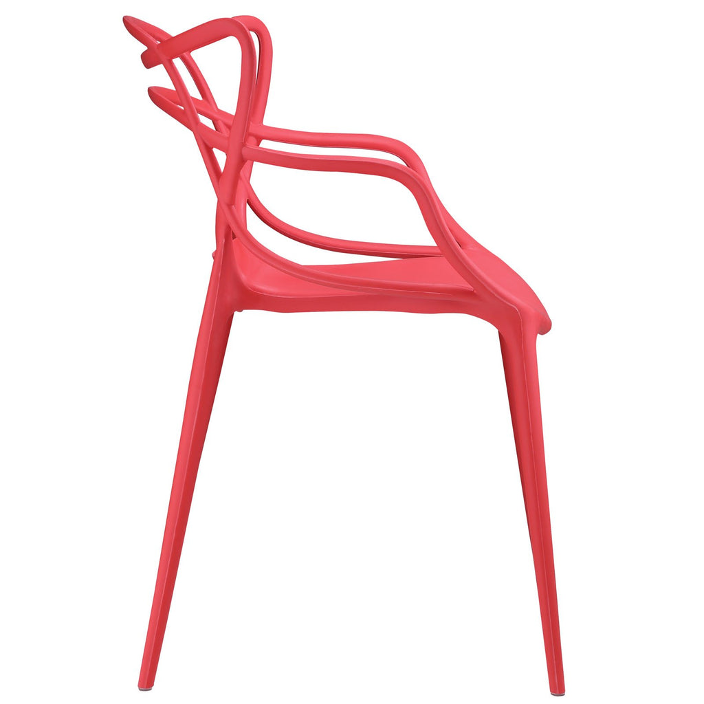 Modway Entangled Modern Molded Plastic Four Dining Armchairs In Red