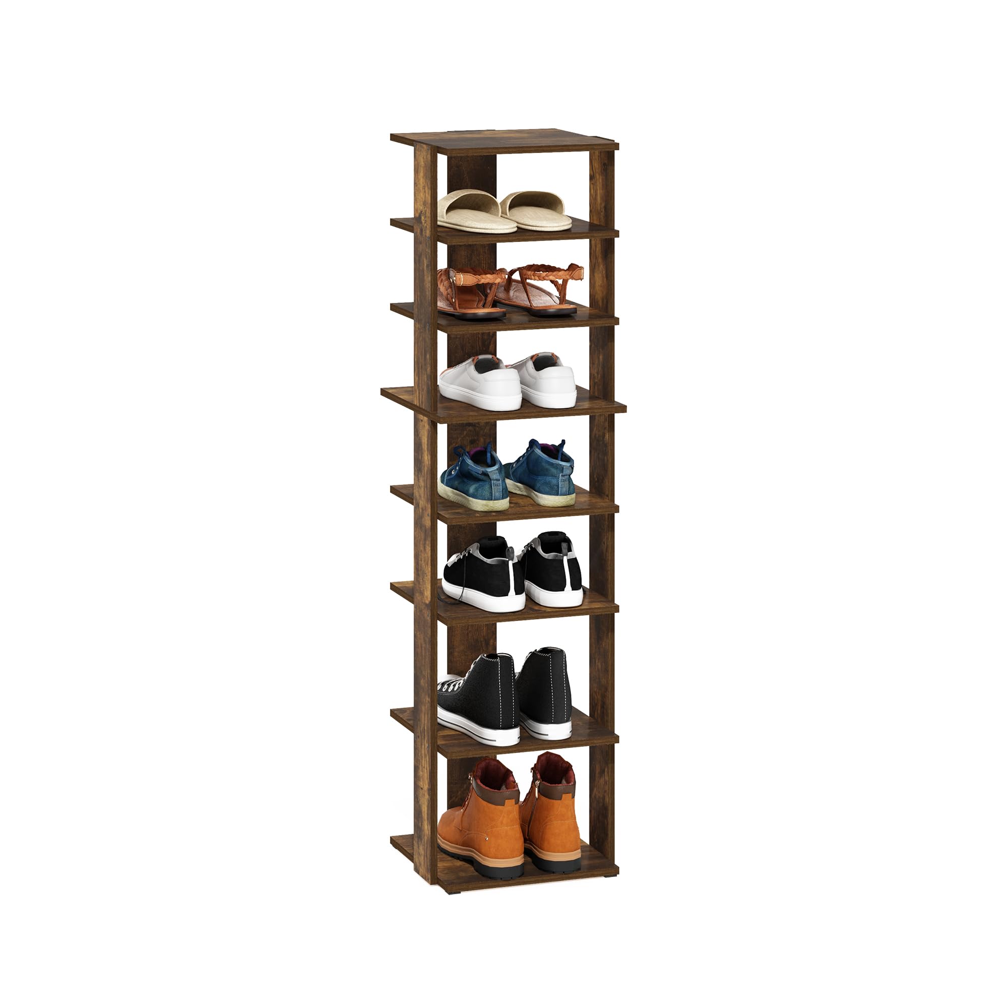 Furinno Compact 8-Tier Vertical Space Saving Free Standing Shoe Tower, Shoe Rack for Closet Entryway, Amber Pine