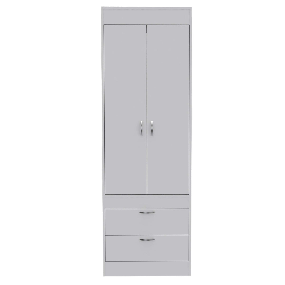 DEPOT E-SHOP Portugal Armoire with Double Door Cabinet, Two Drawers, Metal Handles, Rod, 70&quot; H, White, Bedroom