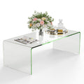 Tangkula Glass Coffee Table, 42.5' L × 20' W ×14' H, Modern Home Furniture, Clear Tempered Glass End Table, International Occasion Tea Table, Waterfall Table With Rounded Edges (Clear)