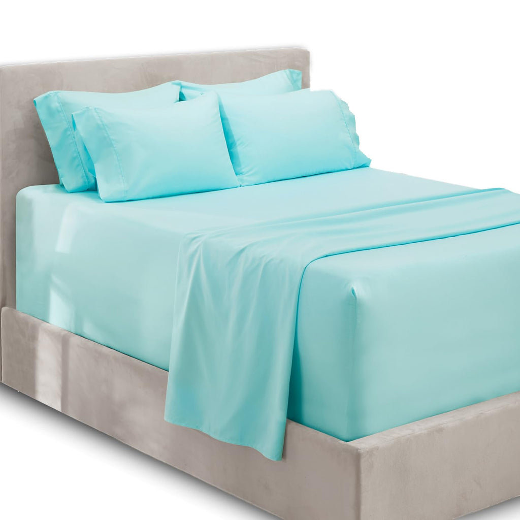 Hearth & Harbor Extra Deep Pocket Queen Sheet Set - Fits 18-24 Inch Mattresses - 6 Piece Set In Aqua Blue