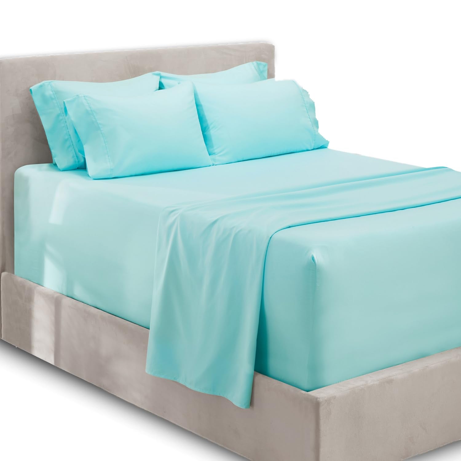Hearth & Harbor Extra Deep Pocket Queen Sheet Set - Fits 18-24 Inch Mattresses - 6 Piece Set In Aqua Blue