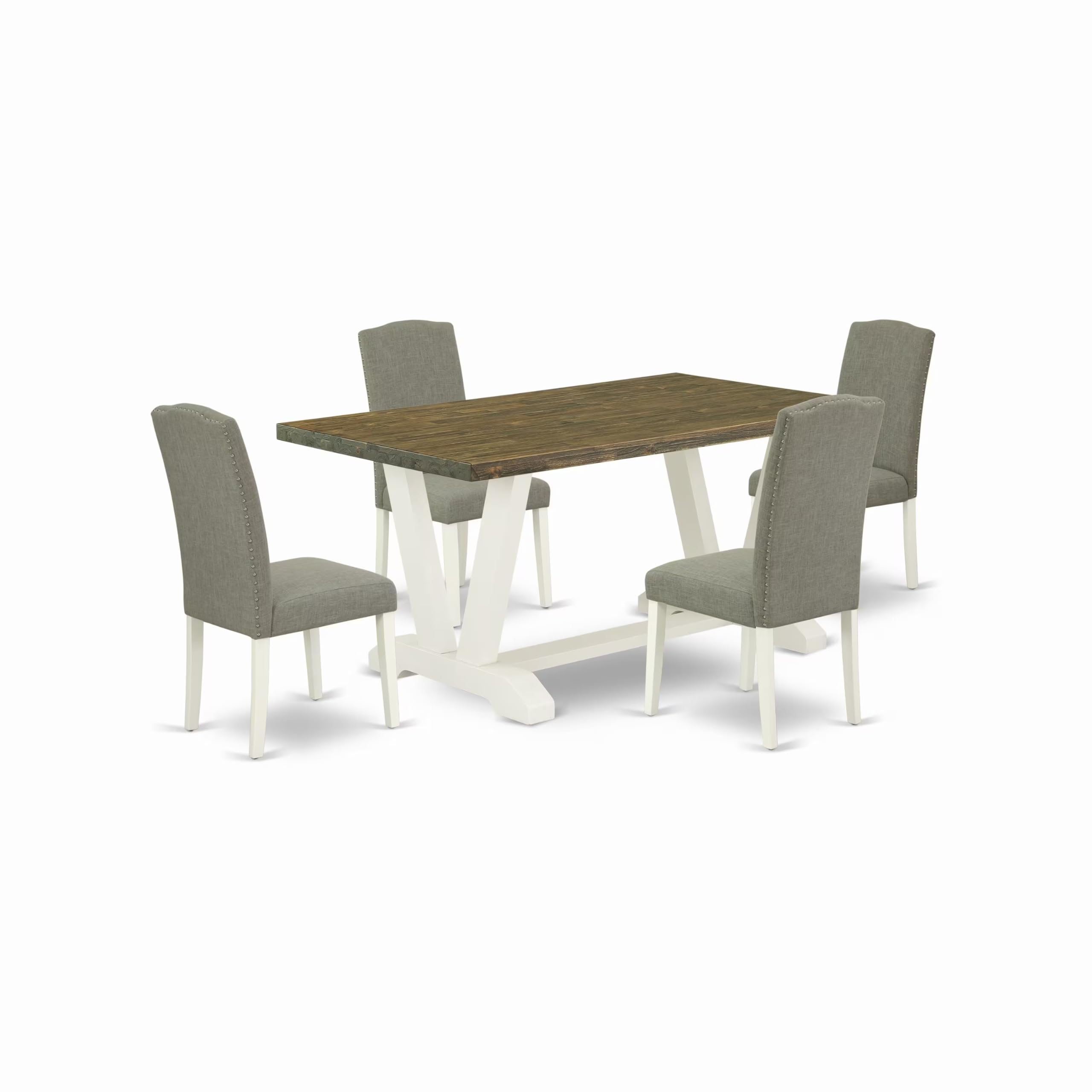 East West Furniture X076En206-5 5 Piece Dining Room Furniture Set Includes A Rectangle Dining Table With X-Legs And 4 Dark Shitake Linen Fabric Upholstered Chairs, 36X60 Inch, Multi-Color