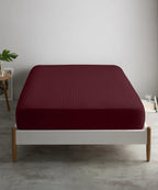 Feather & Stitch 100% Cotton 1 Piece Damask Stripe Full Fitted Sheet 500 Thread Count Burgundy 18' Extra Deep Pocket Luxury Sateen Weave Stretchable Boxer Elastic Fits Mattress Perfectly