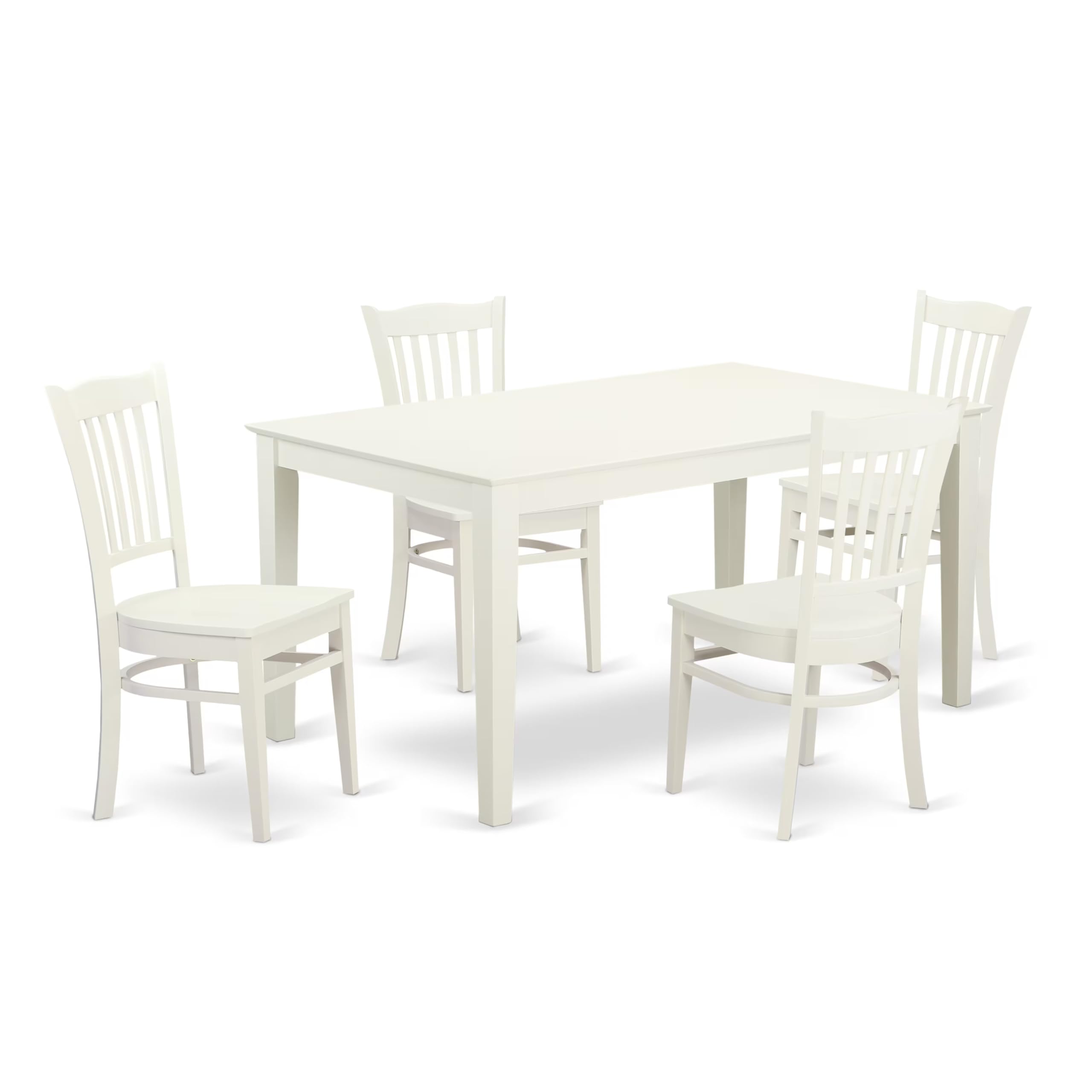 East West Furniture CAGR5-LWH-W 5 Piece Dining Set Includes a Rectangle Dining Room Table and 4 Kitchen Chairs, 36x60 Inch, Linen White