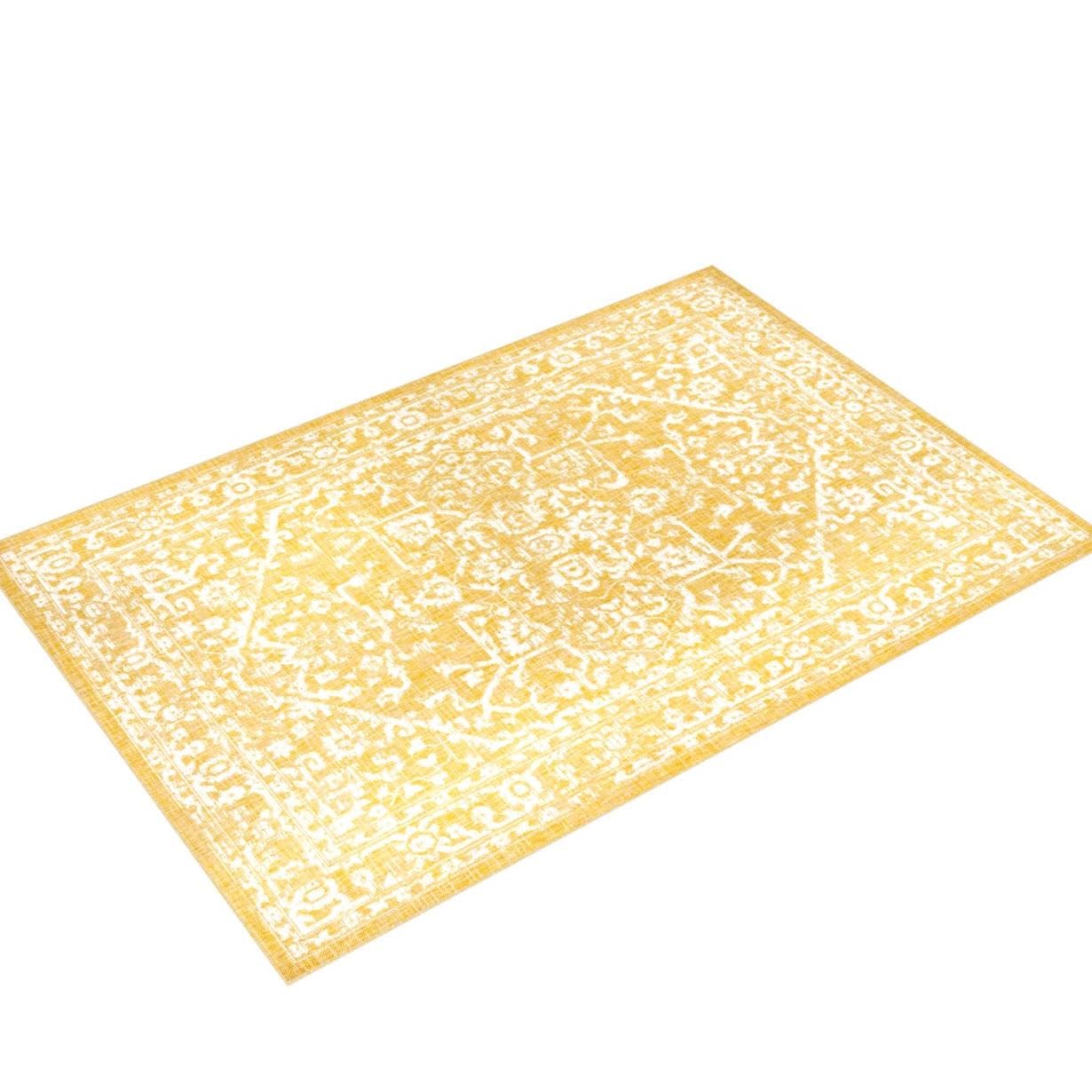 Jonathan Y Smb104G-4 Malta Bohemian Medallion Textured Weave Indoor Outdoor Area-Rug, Coastal Traditional Transitional Easy-Cleaning,Bedroom,Kitchen,Backyard,Patio,Non Shedding, 4 X 6, Yellow/Cream