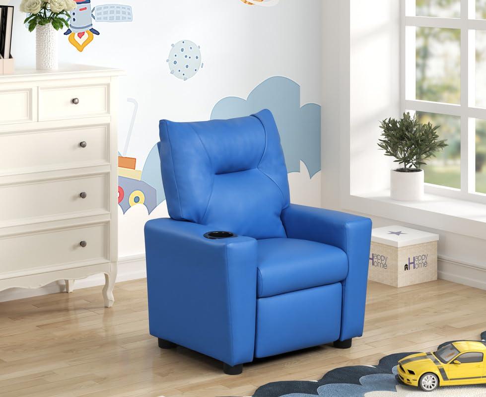 Lilola Home Perline 23' W Blue PVC Fabric Kids Recliner Chair with Cupholder