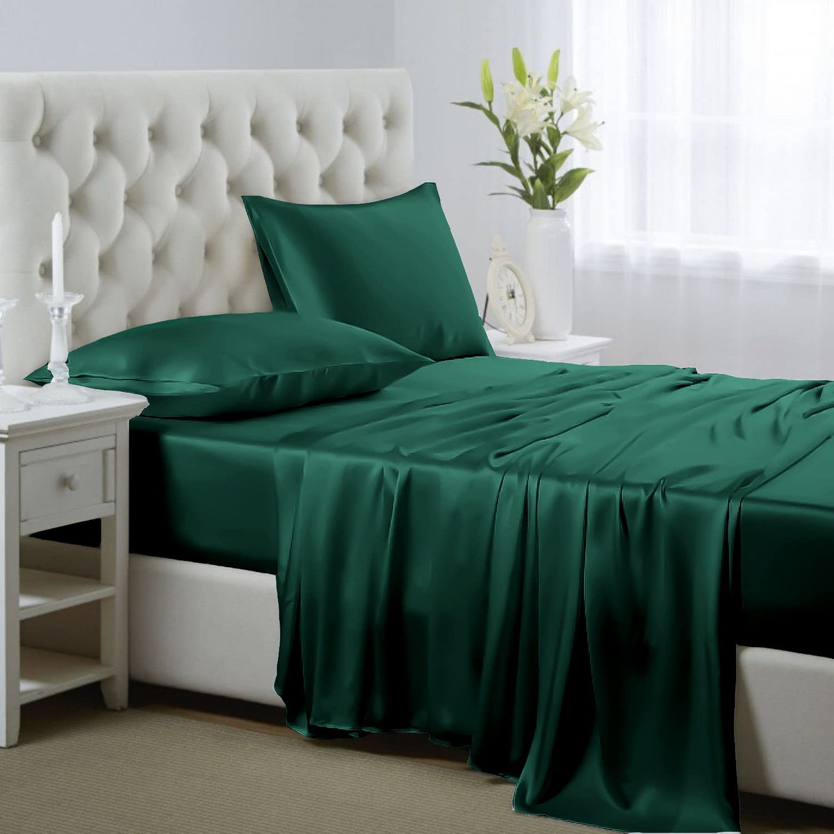 Lanest Housing Silk Satin Sheets, Full Size Satin Bed Sheet Set With Deep Pockets, Cooling Soft And Hypoallergenic Satin Sheets