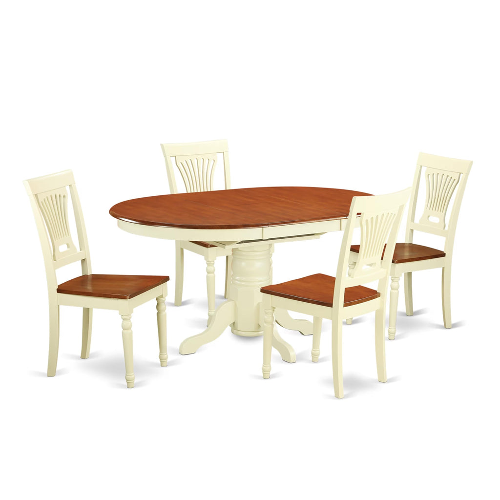 East West Furniture KEPL5-WHI-W 5 Piece Kitchen Table & Chairs Set Includes an Oval Dining Room Table with Butterfly Leaf and 4 Solid Wood Seat Chairs, 42x60 Inch, Buttermilk & Cherry