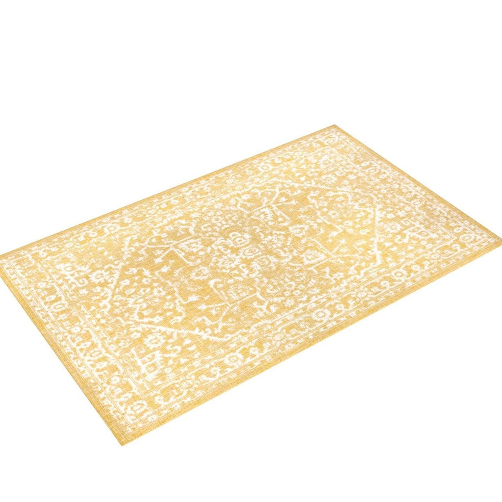 Jonathan Y Smb104G-5 Malta Bohemian Medallion Textured Weave Indoor Outdoor Area-Rug, Coastal Traditional Transitional Easy-Cleaning,Bedroom,Kitchen,Backyard,Patio,Non Shedding, 5 X 8, Yellow/Cream