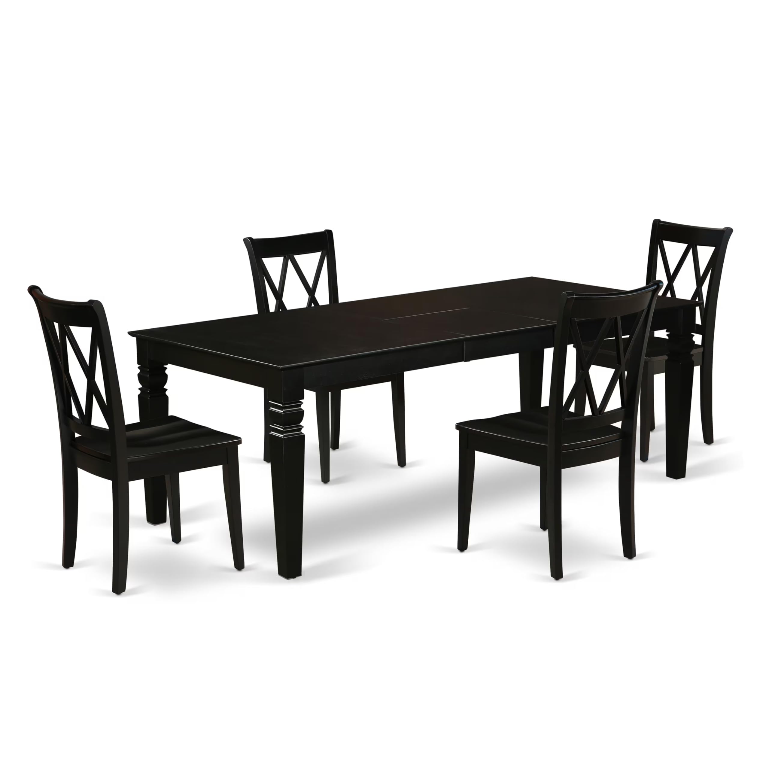 East West Furniture Lgcl5-Blk-W 5 Piece Kitchen Table & Chairs Set Includes A Rectangle Dining Room Table With Butterfly Leaf And 4 Solid Wood Seat Chairs, 42X84 Inch, Black