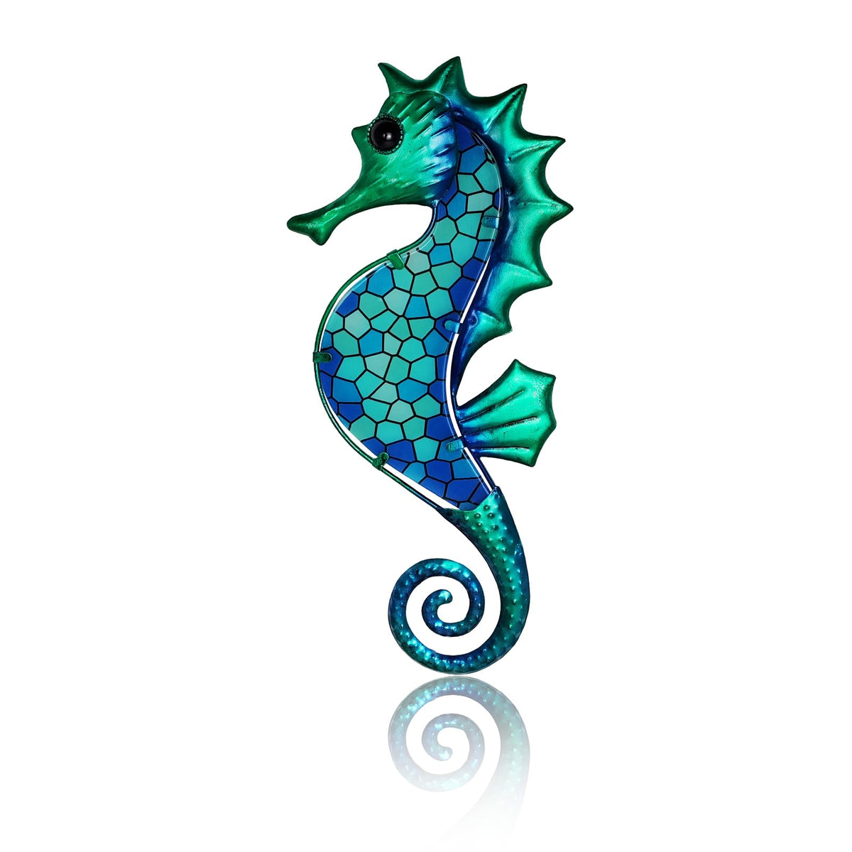 Liffy Metal Seahorse Wall Art Mosaic Glass Ocean Wall Decor Coastal Sculpture Hanging Decoration For Home Garden Fence Pool Beac