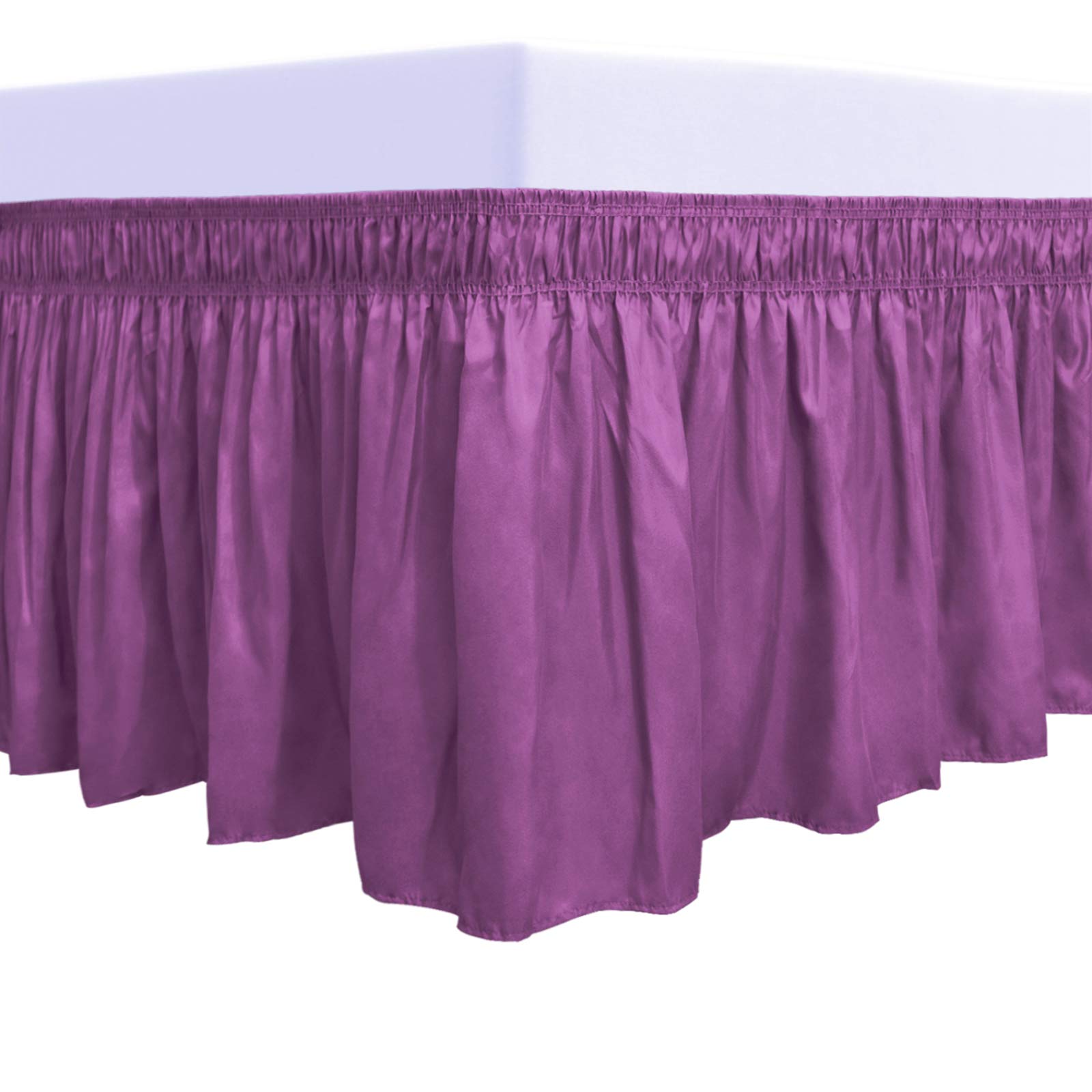 Purefit Wrap Around Ruffled Bed Skirt With Adjustable Elastic Belt - 14 Inch Drop Easy To Put On, Wrinkle Free Bedskirt Dust Ruffles, Bed Frame Cover For Twin,Twin Xl And Full Size Beds, Purple
