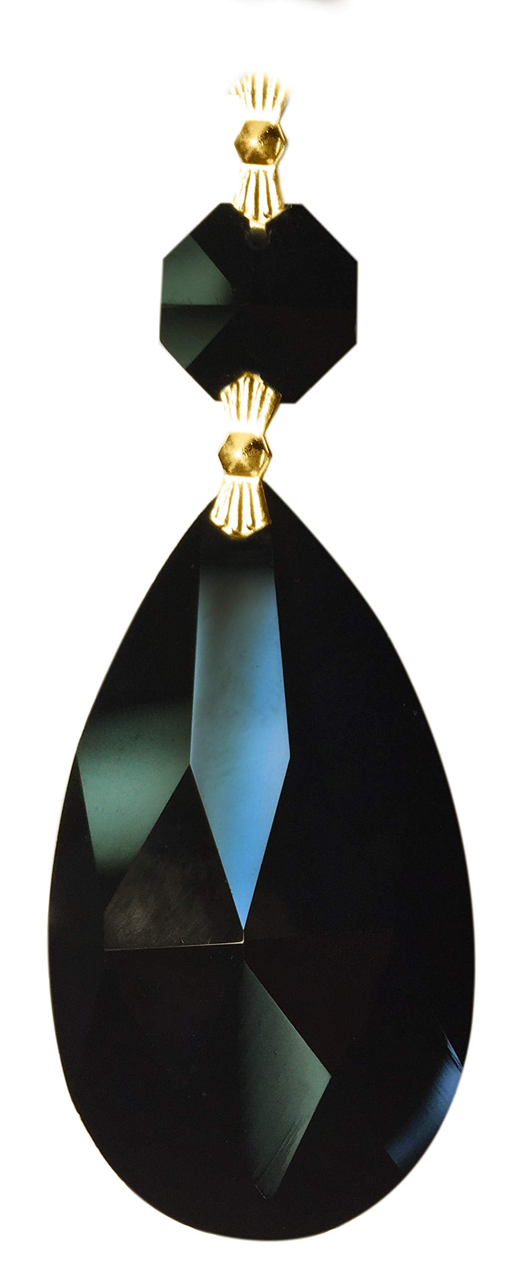 Royal Designs Almond Cut Teardrop Pendant Chandelier Crystal Prism With Polished Brass Connectors And An Octagon Bead, Black, Pa
