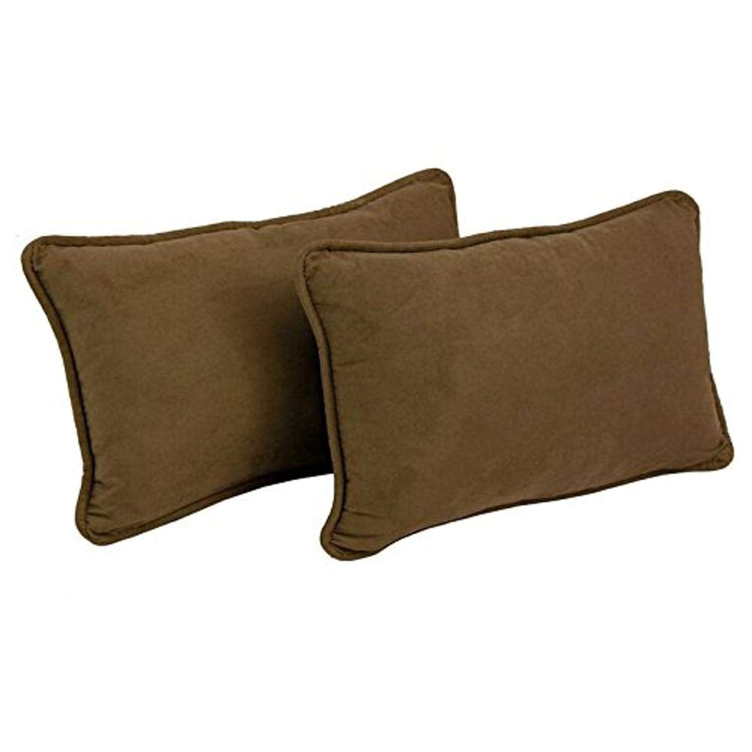 Blazing Needles Corded Solid Microsuede Rectangular Throw Pillows with Inserts (Set of 2), 20" by 12", Chocolate