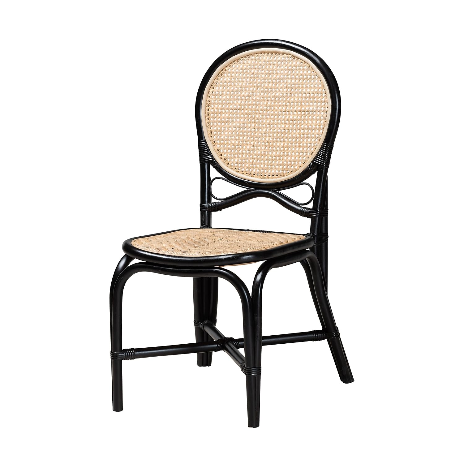 Baxton Studio Ayana Mid-Century Rattan Dining Chair, Natural Brown/Black (231-13231-HiT)