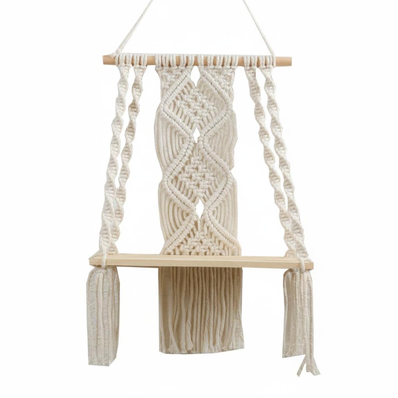 Enakshi Handmade Boho Hanging Shelf Bohemian Design Macrame Wall Shelf Decorative Storage Home Decor Easy To Hang For Children, 