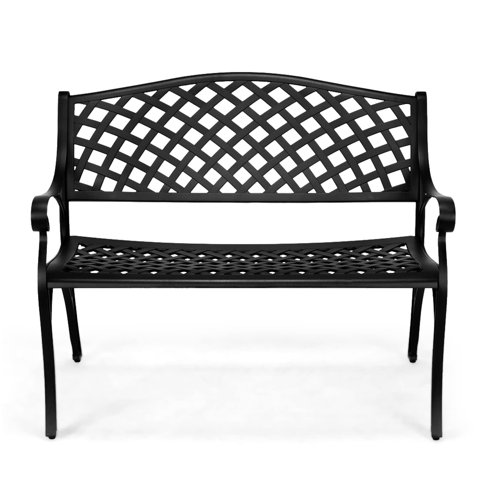 Vingli 40.5' Outdoor Bench Patio Garden Bench, Anti- Rust Cast Aluminum Patio Bench Front Porch Bench For Yard Lawn Entryway Deck, Black