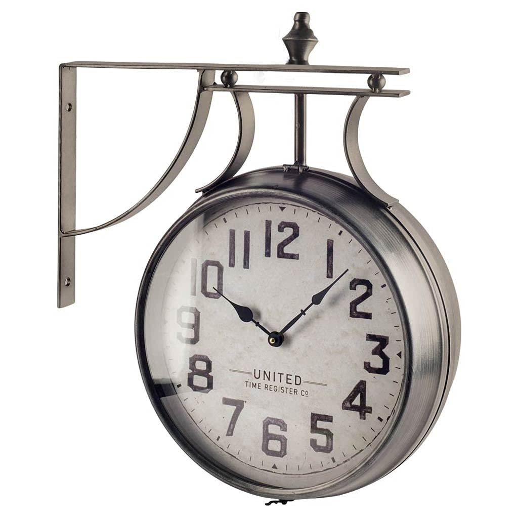 HomeRoots Metal, Other 19' Large Round Industrial styleWall Clock w Two Clock Faces Silver Frame