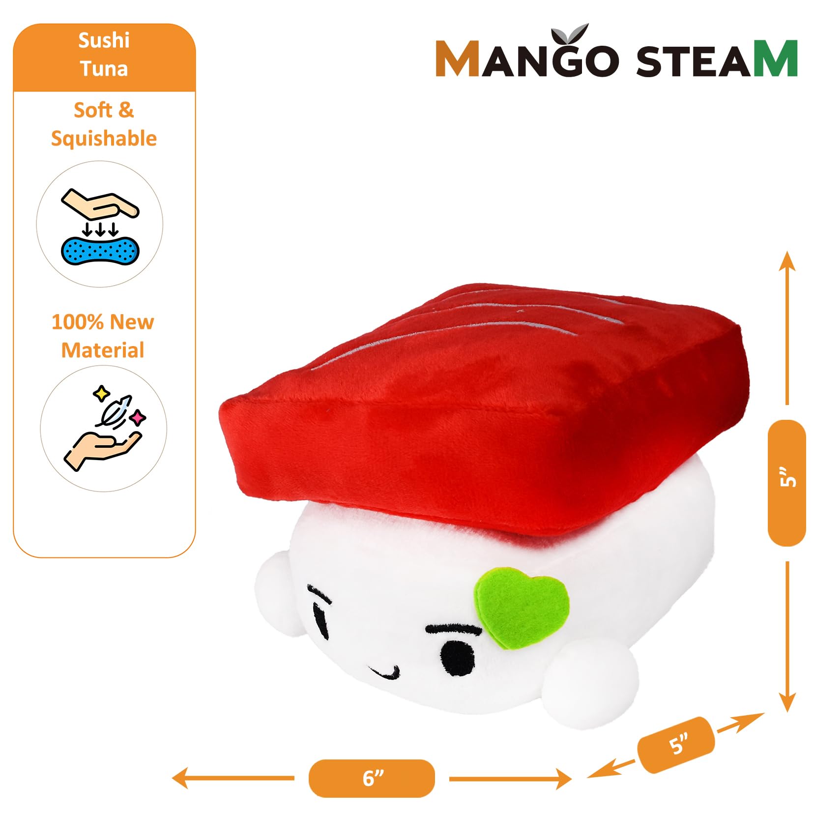 Mango Steam Soft Stuffed Cute Kawaii Sushi Plush/Stuffed Animal/Pillow/Toy (Medium - 6 Inches, Tuna)