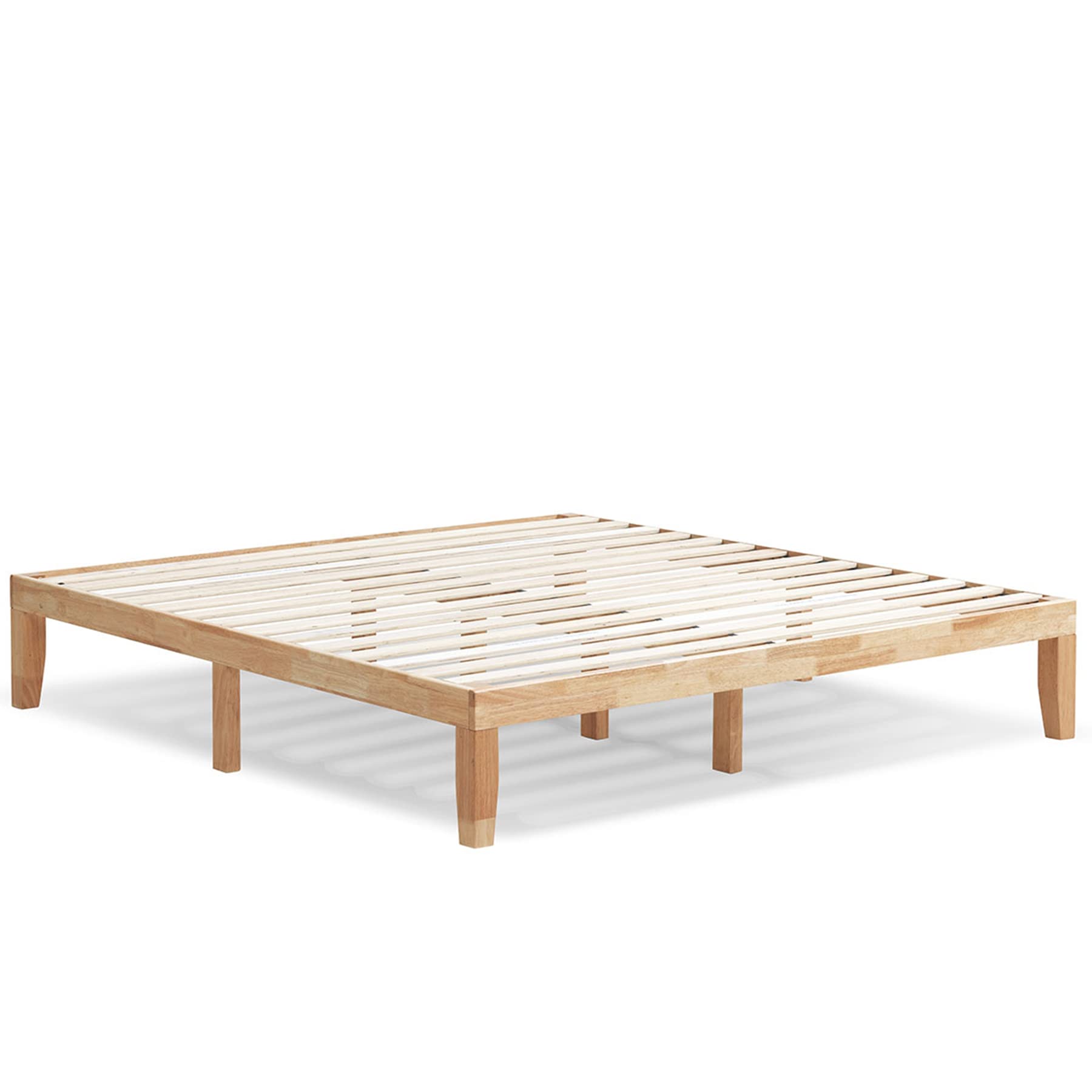 KOMFOTT 14 Inches Wood Platform Bed Frame King Size, Solid Wood Mattress Foundation with Rubber Wood Frame, Strong Poplar Wood S
