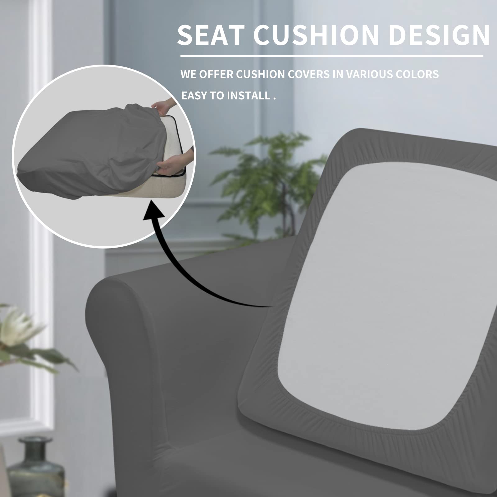 Easy-Going 2 Pieces Microfiber Stretch Chair Slipcover - Spandex Soft Fitted Sofa Couch Cover Washable Furniture Protector With Elastic Bottom Kids Pet Grey