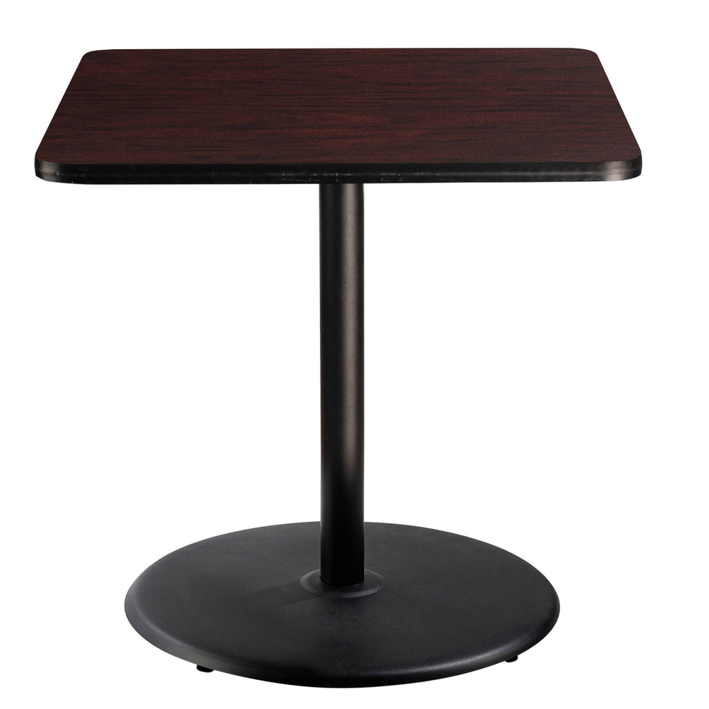 National Public Seating Nps 36&Quot; Square Cafe Table With Round Base, 36&Quot; Height, Particleboard Core/T-Mold, Mahogany Top, Black Frame
