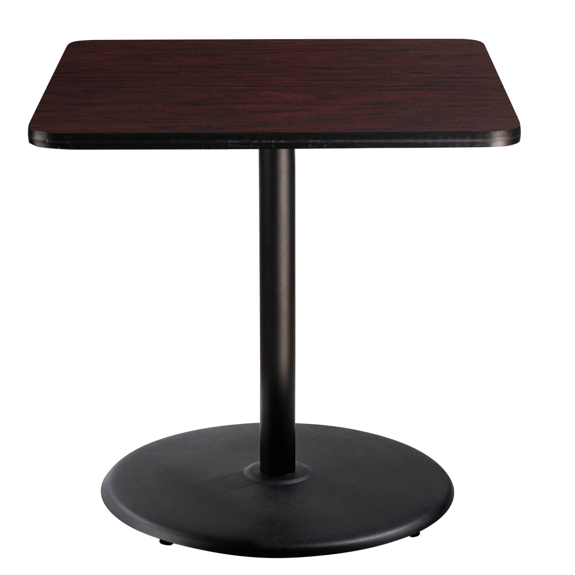 National Public Seating Nps 36&Quot; Square Cafe Table With Round Base, 36&Quot; Height, Particleboard Core/T-Mold, Mahogany Top, Black Frame