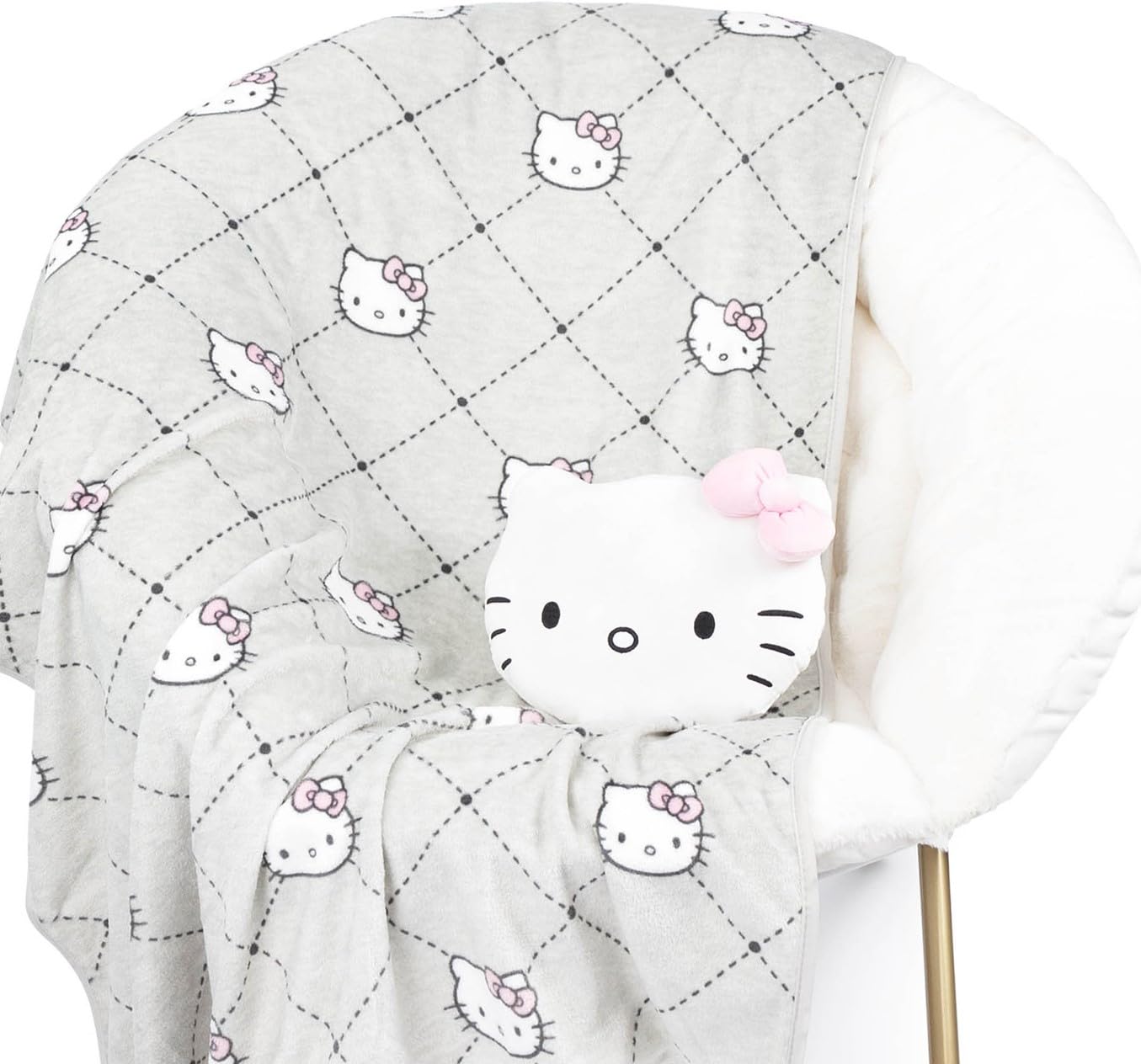 Jay Franco Hello Kitty Nogginz Set - 40 X 50 Inch Lightweight Travel Throw Blanket & Pillow - Super Soft Pink Bow 2 Piece Beddin