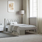 vidaXL White Metal Single Bed Frame with Headboard - Modern Bedroom Furniture, Steel Guest Bed Frame for Superior Support, 81.5x41.3x35.8 in