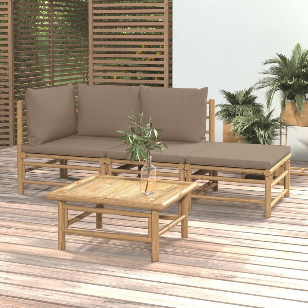 vidaXL 4 Piece Bamboo Patio Lounge Set with Taupe Cushions - Durable Outdoor Furniture with Comfortable Seating, Practical Table, Modular Design for Personal Configurations