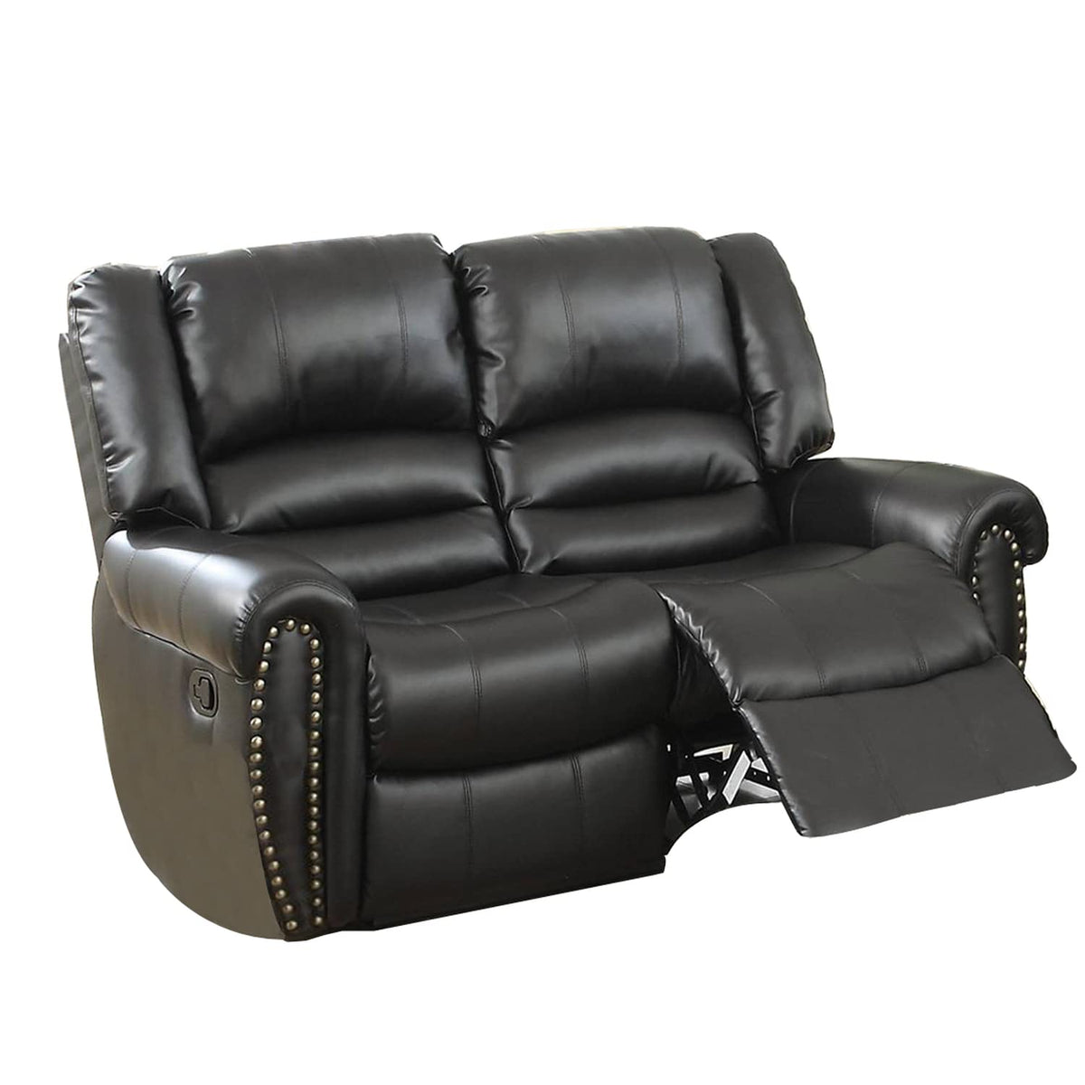 Benjara Leatherette Reclining Loveseat, Black