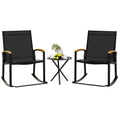 Shintenchi 3 Piece Outdoor Rocking Bistro Set, Textilene Fabric Small Patio Furniture Set, Front Porch Rocker Chairs Conversation Set With Table For Lawn, Garden, Balcony, Poolside (Black)