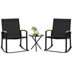 Shintenchi 3 Piece Outdoor Rocking Bistro Set, Textilene Fabric Small Patio Furniture Set, Front Porch Rocker Chairs Conversation Set With Table For Lawn, Garden, Balcony, Poolside (Black)
