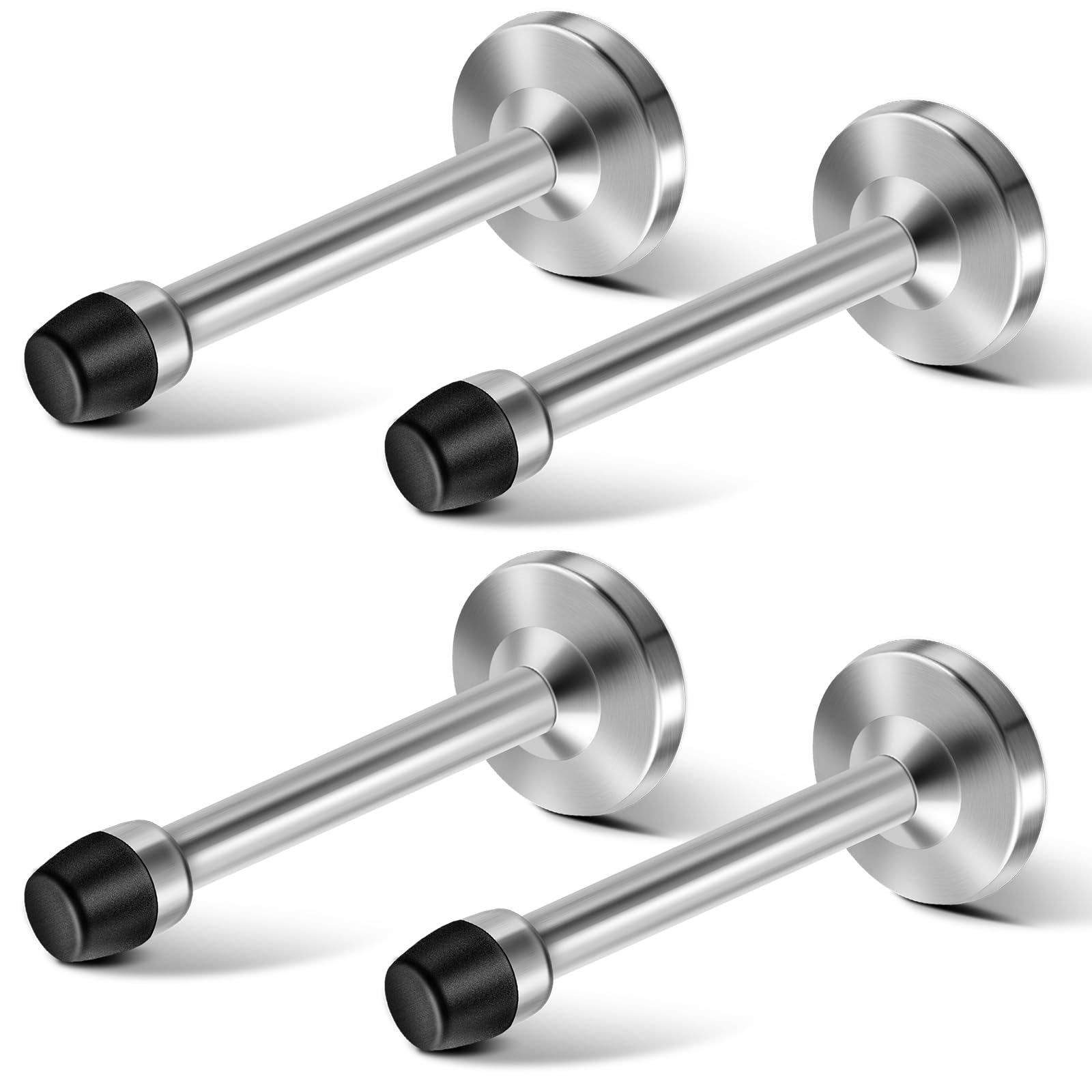 Door Stoppers, 4 Pack Long Door Stops, 5 Inch Door Stop Stainless Steel Brushed Nickel Wall Mounted Modern Doorstops With Rubber