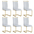 Gopop Modern Dining Chairs Set Of 6,High Back Light Grey Kitchen Chairs,Faux Leather Side Chair With Gold Plated Metal Legs,Easy
