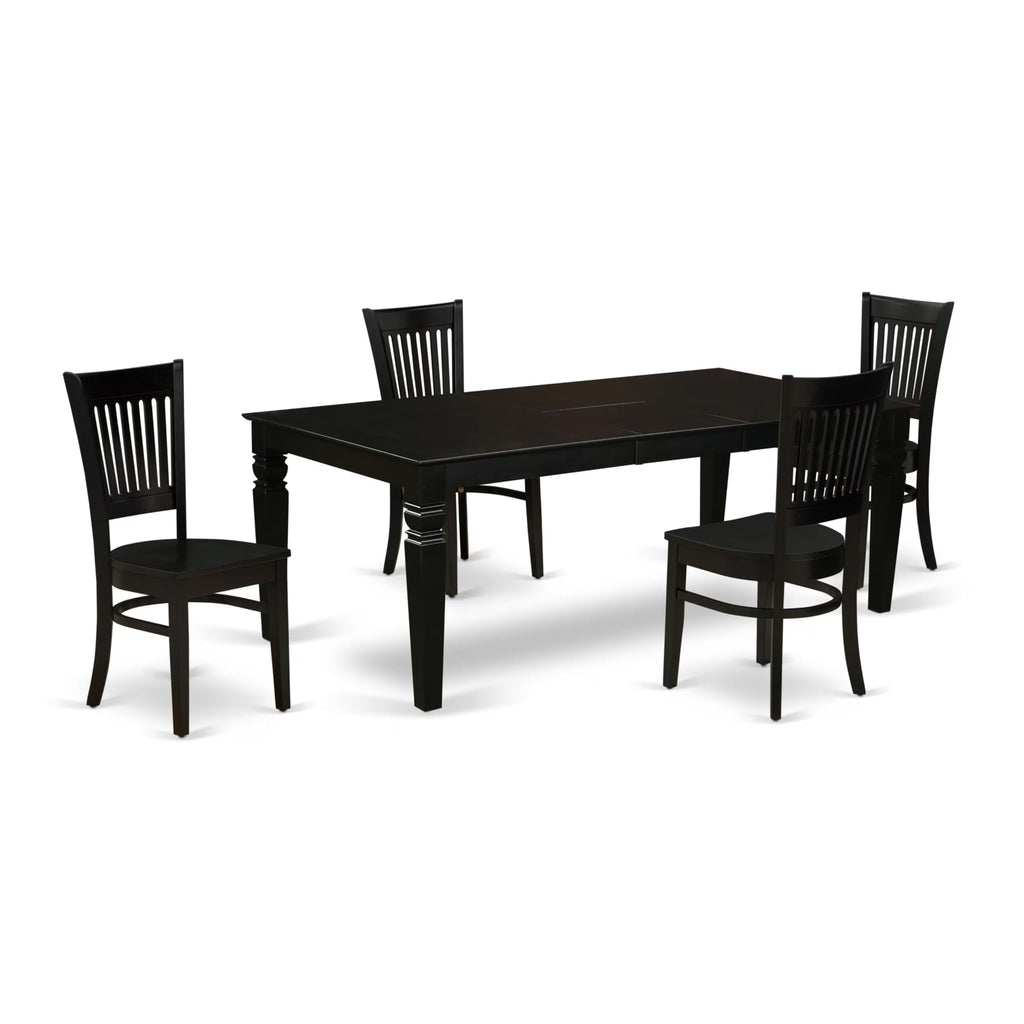 East West Furniture Lgva5-Blk-W 5 Piece Kitchen Table & Chairs Set Includes A Rectangle Dining Room Table With Butterfly Leaf And 4 Solid Wood Seat Chairs, 42X84 Inch, Black