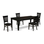 East West Furniture Lgva5-Blk-W 5 Piece Kitchen Table & Chairs Set Includes A Rectangle Dining Room Table With Butterfly Leaf And 4 Solid Wood Seat Chairs, 42X84 Inch, Black