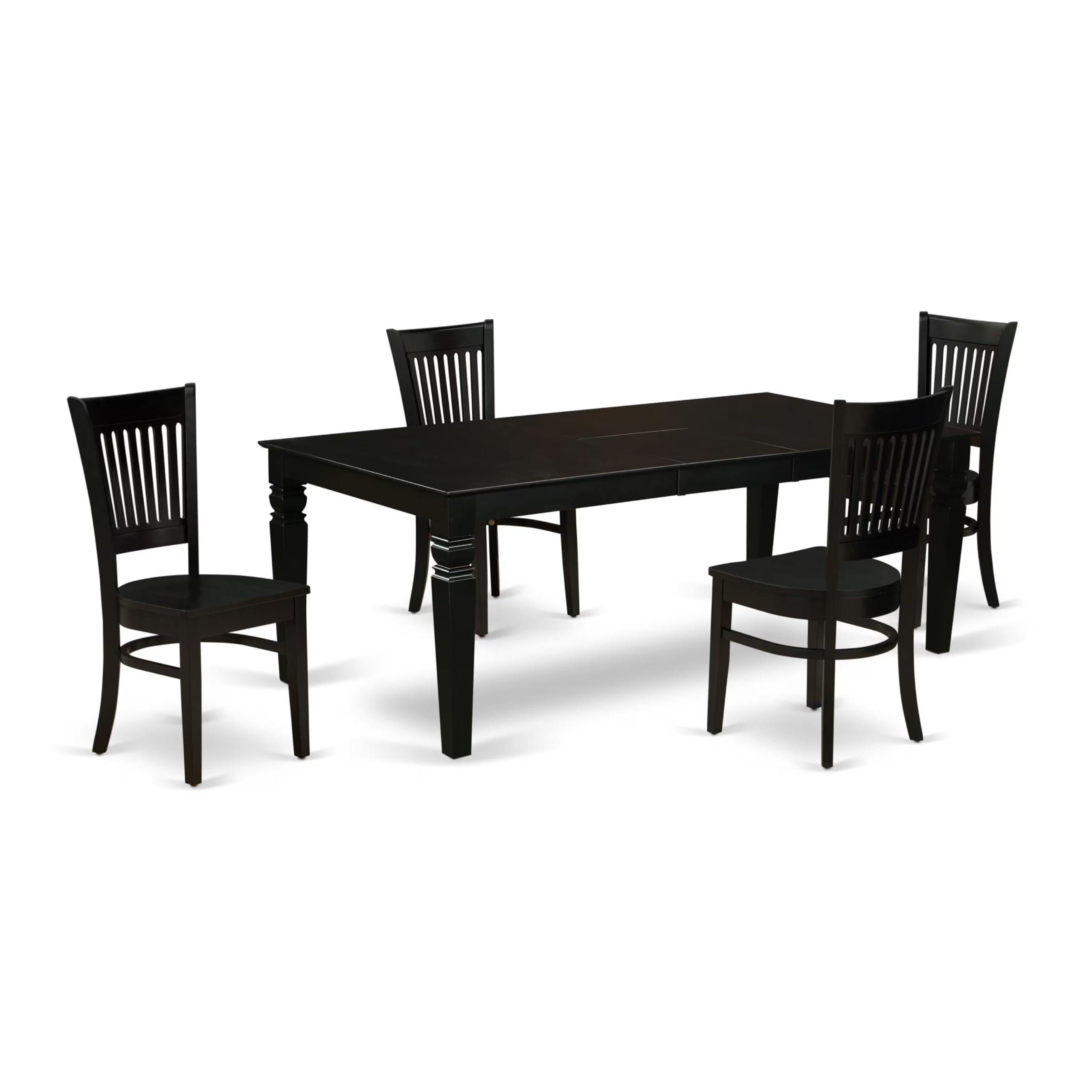 East West Furniture Lgva5-Blk-W 5 Piece Kitchen Table & Chairs Set Includes A Rectangle Dining Room Table With Butterfly Leaf And 4 Solid Wood Seat Chairs, 42X84 Inch, Black