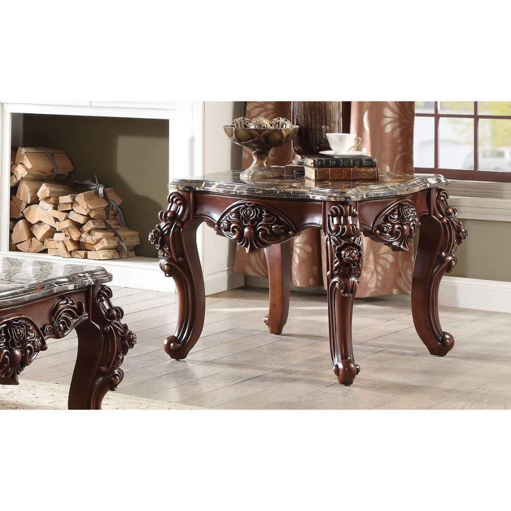 Benjara Benzara Wooden End Marble Table Top, Brown
