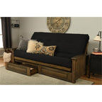 Kodiak Furniture Washington Queen Size Futon Frame with Storage Drawers - Wood Futon Frame with Mattress Included in Suede Black Color
