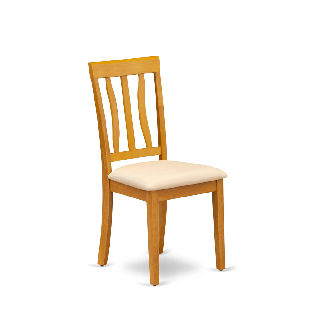 East West Furniture ANC-OAK-C Antique Dining Chairs - Linen Fabric Upholstered Wooden Chairs, Set of 2, Oak