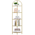 Homhedy 5-Tier Corner Shelf Stand, Metal Corner Bookshelf, Tempered Glass Shelves, Bathroom Storage Rack Shelf, Plant Stand, Mod