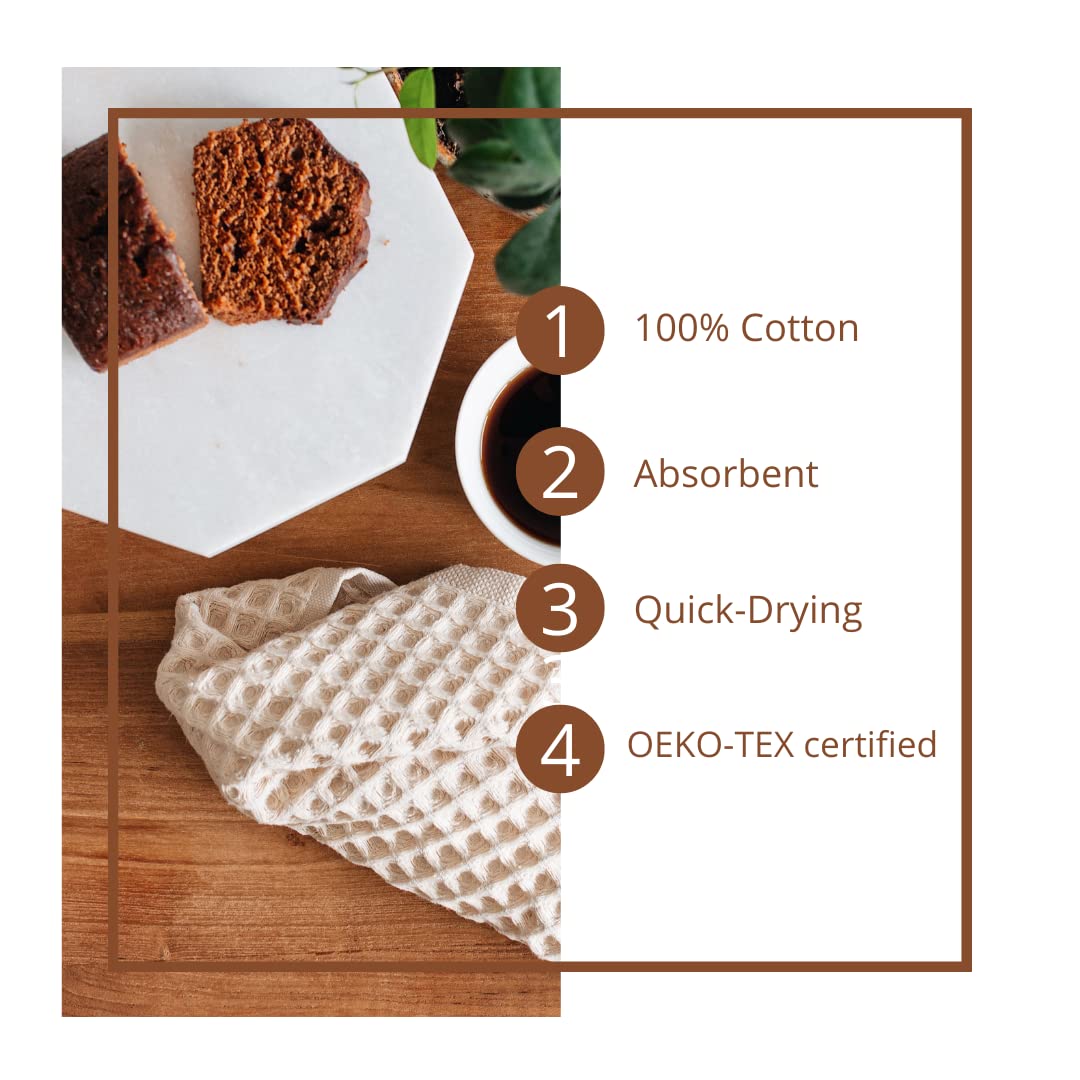 Sea Me At Home Waffle Washcloth Set, 100% Cotton (4 Pcs Washcloth 13X13 Inches, Beige)