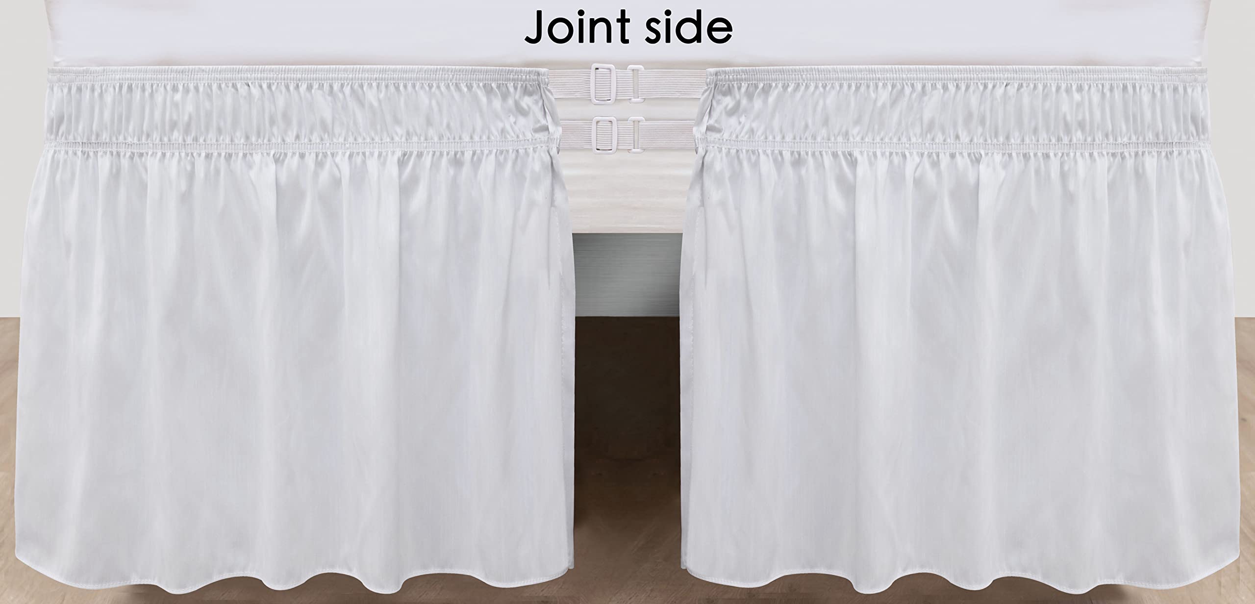 Biscaynebay Wrap Around Bed Skirts With Split Corners For King Beds 12' Drop, White Elastic Dust Ruffles Easy Fit Wrinkle & Fade Resistant Silky Luxurious Fabric Solid Machine Washable