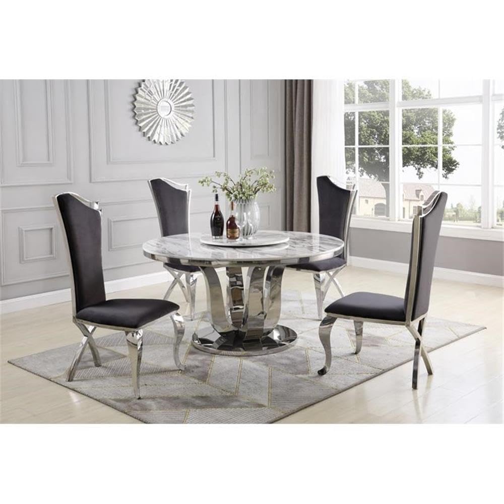 Best Quality Furniture 6Pc Dining Set (1 Table + 1 Lazy Susan + 4 Chairs), White, Dark Gray