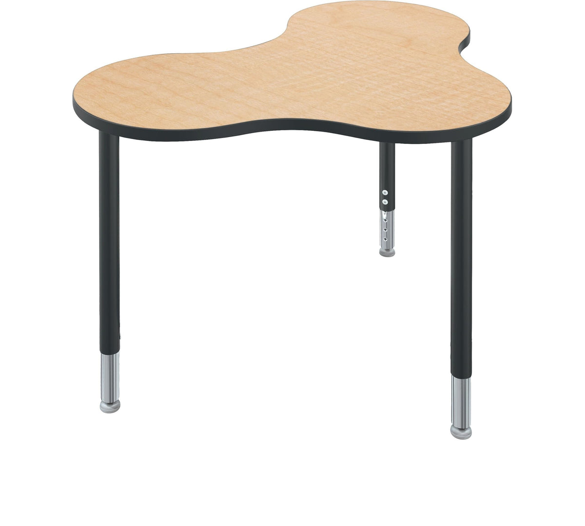 Student Desk - Small Quad - Fusion Maple Top Surface and Black Edgeband - Black Horseshoe Legs - No Bookbox