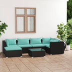 vidaXL 7-Piece Patio Lounge Set - Modular Outdoor Seating with Thick Padded Cushions, PE Rattan and Powder-Coated Steel Frame, Black & Water Blue
