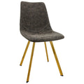 LeisureMod Markley Modern Leather Dining Chairs Kitchen Chairs with Gold Legs (Grey)