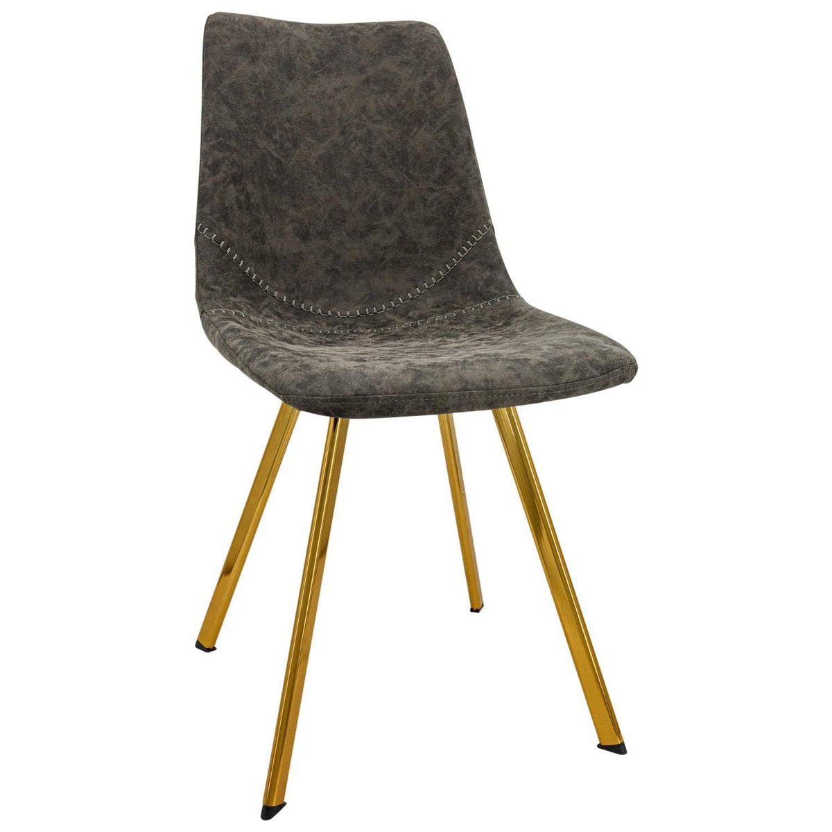 LeisureMod Markley Modern Leather Dining Chairs Kitchen Chairs with Gold Legs (Grey)